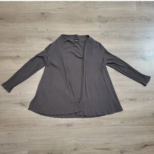 EILEEN FISHER Women's Ribbed Knit Cardigan Gray Size L‎ Long Sleeve Open Front